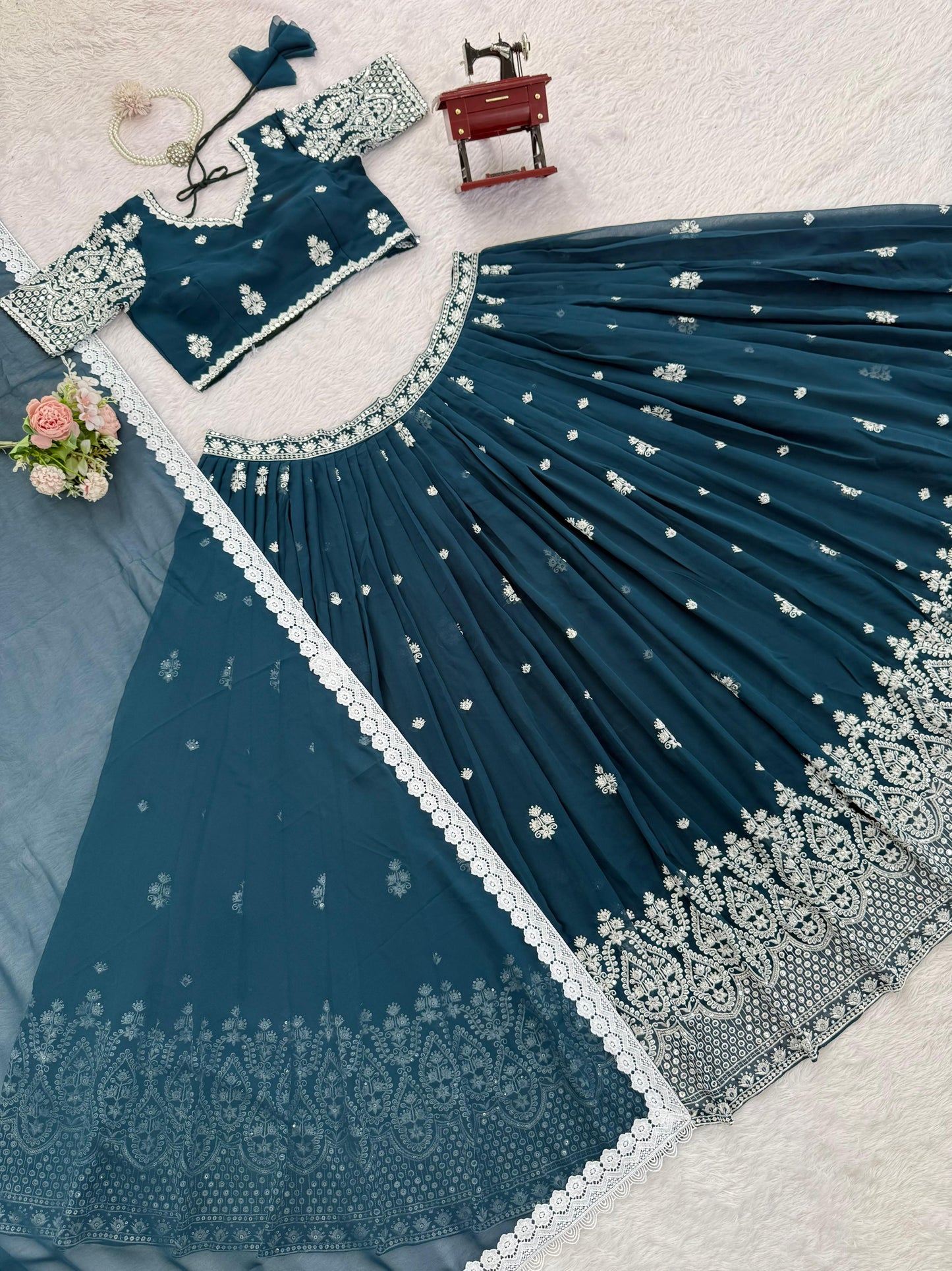 Premium Faux Georgette Embroidered Lehenga Choli Set