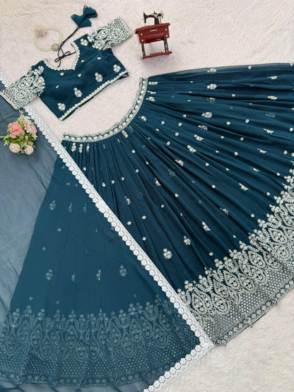 Premium Faux Georgette Embroidered Lehenga Choli Set
