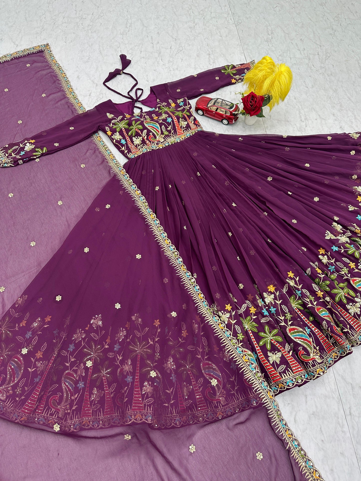 Embroidered Georgette Festive Gown with Dupatta