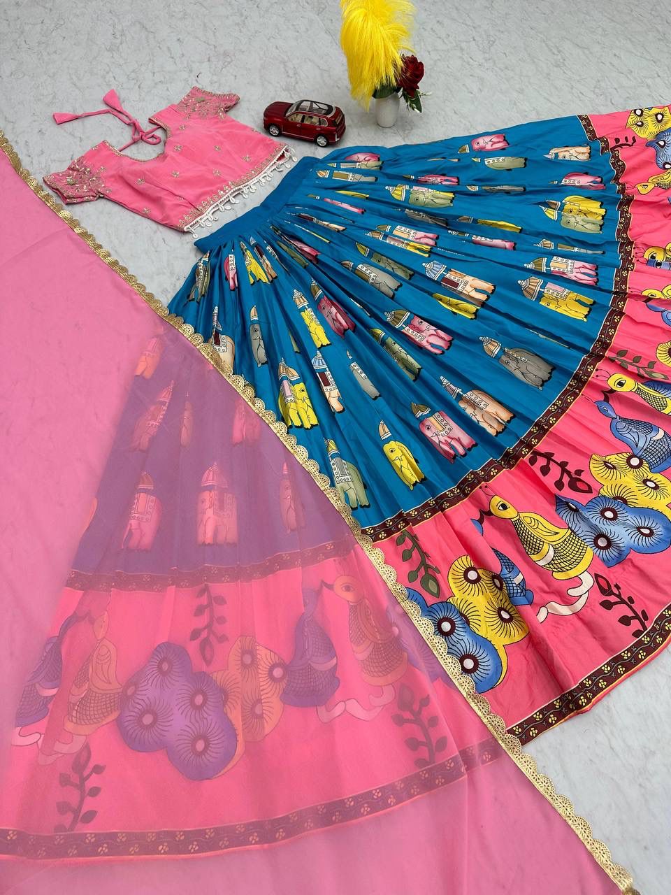 Festival Special Kalamkari Printed Lehenga Choli with Embroidery Blouse & Dupatta