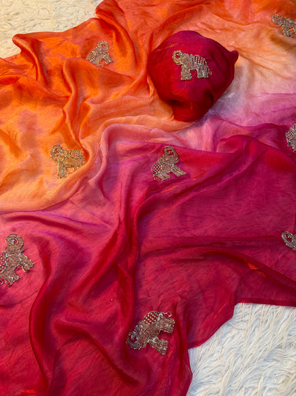 Soft Space Silk Ombre Saree with Sequins & Zari Work – Designer Party Wear