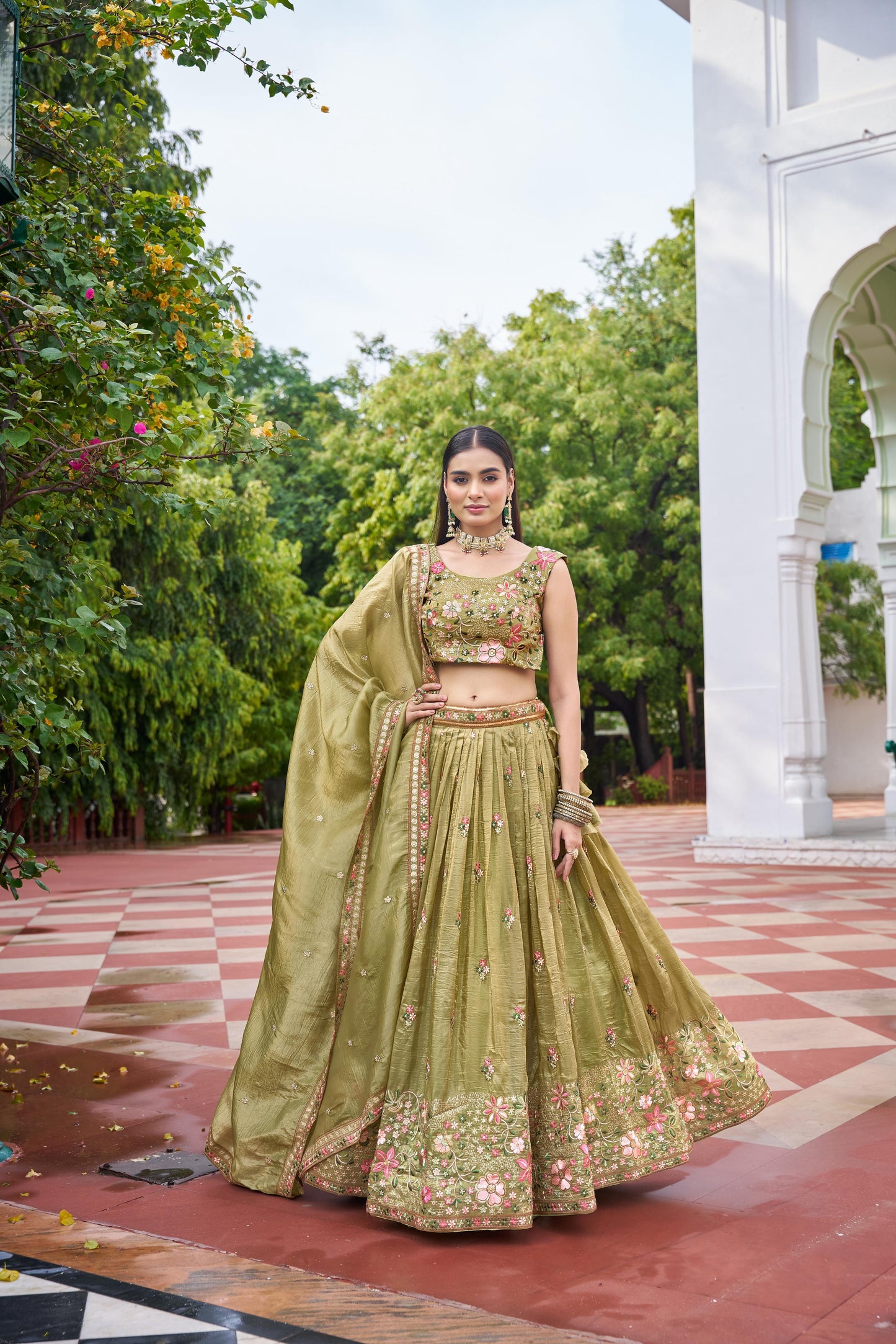Premium Gold Crush Embroidered Lehenga Set