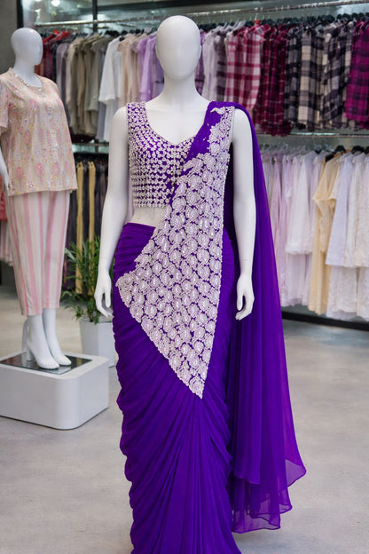Super Trending Heavy Georgette Ready to Wear Embroidery Sequence Saree