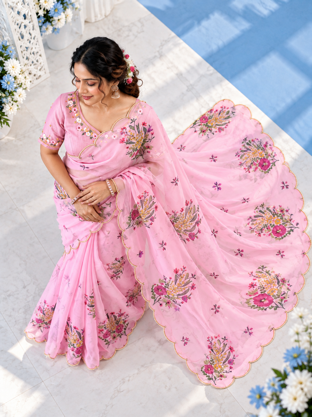 Lily Georgette Silk Saree with Khatli & Cutdana Work and Raw Silk Blouse