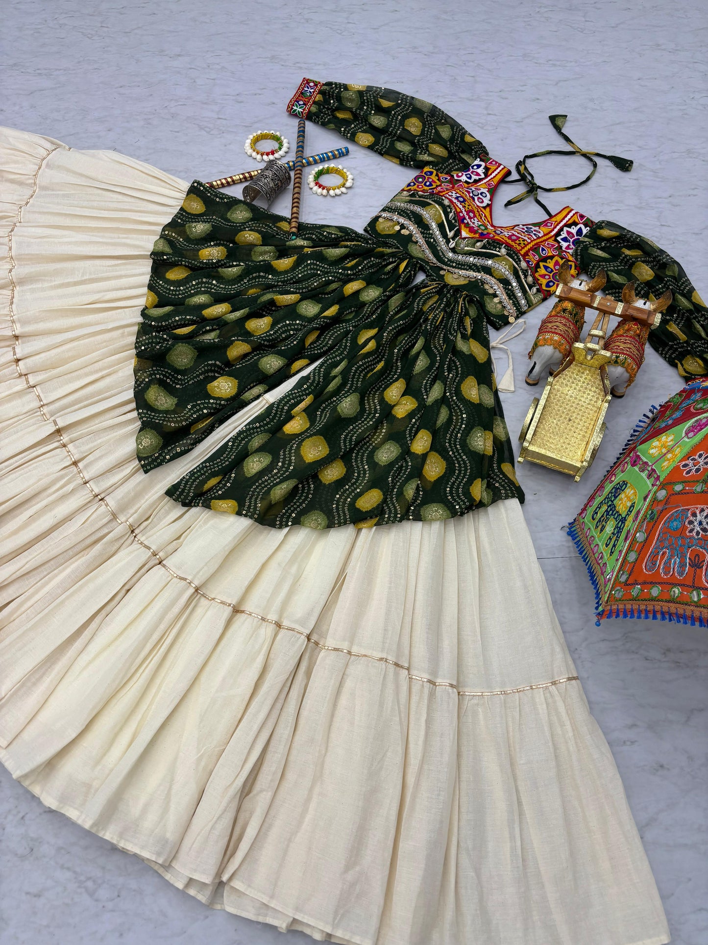 Navratri Special Gamathi Work Cotton Lehenga Choli | 9 Meter Flair