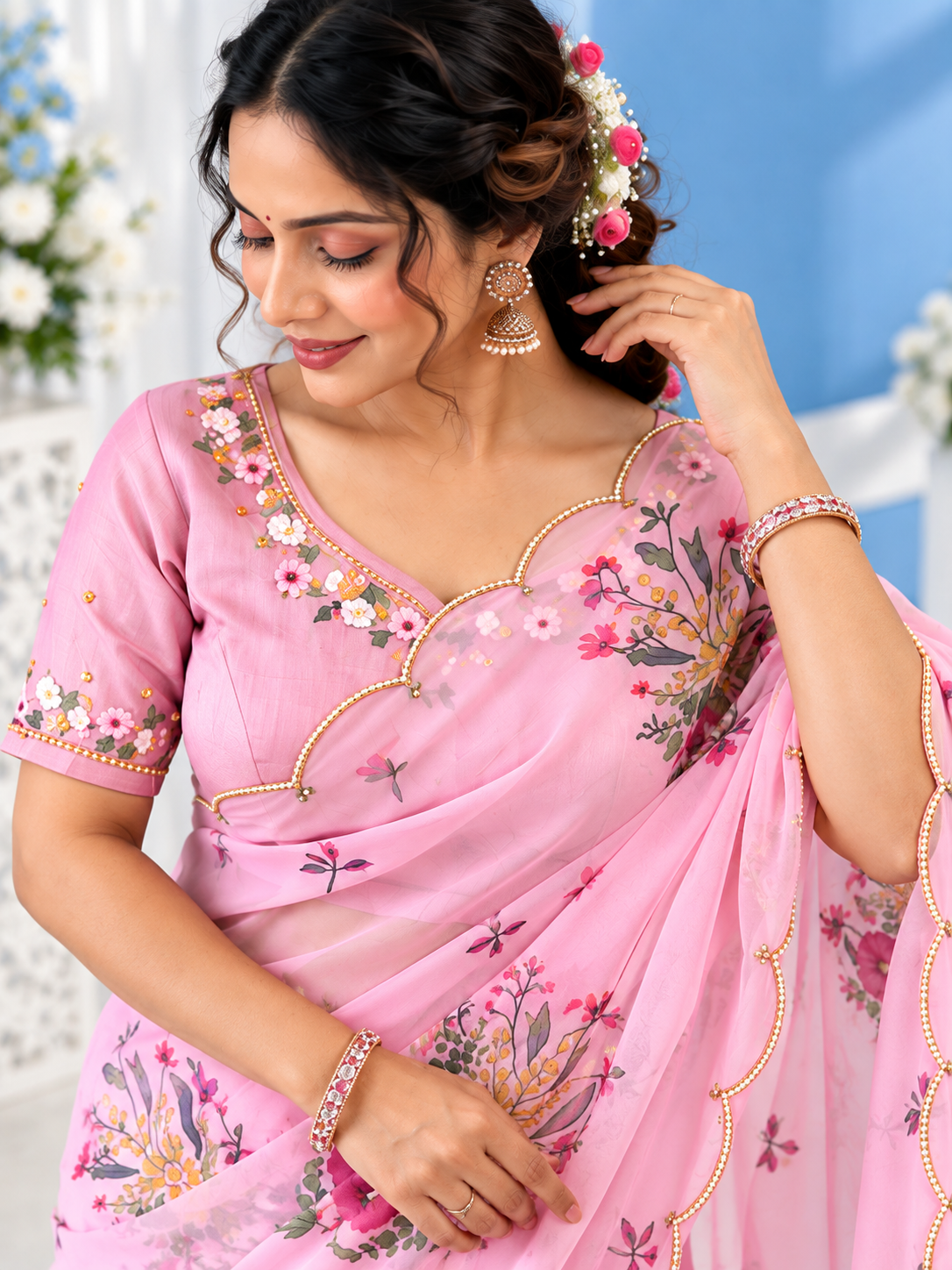 Lily Georgette Silk Saree with Khatli & Cutdana Work and Raw Silk Blouse