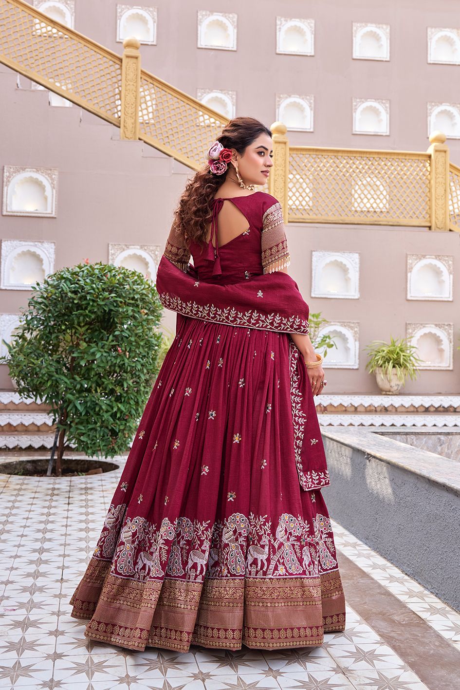 Pure Vichitra Embroidered Lehenga Choli with Dupatta