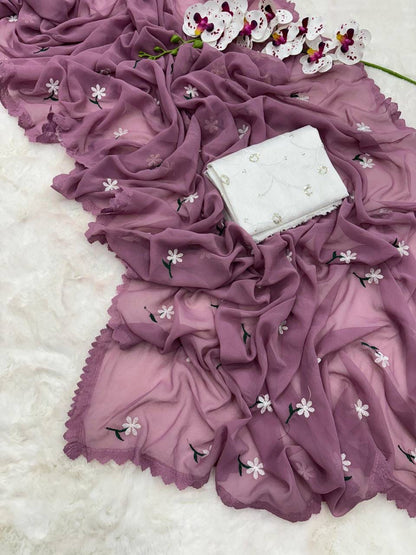 Floral Embroidered Georgette Saree – Lightweight Daily & Party Wear