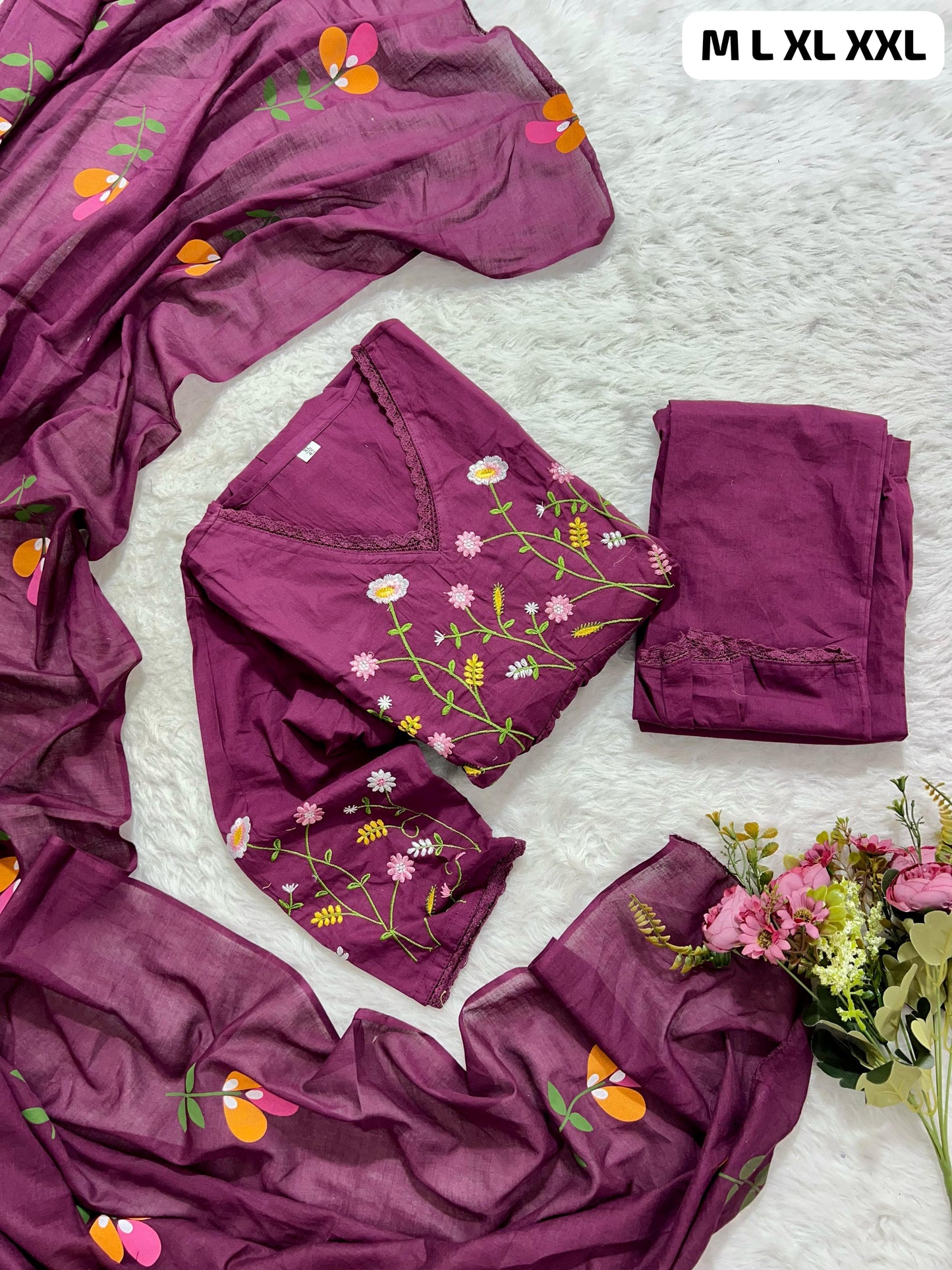 Cotton Kurti Pant Dupatta Set