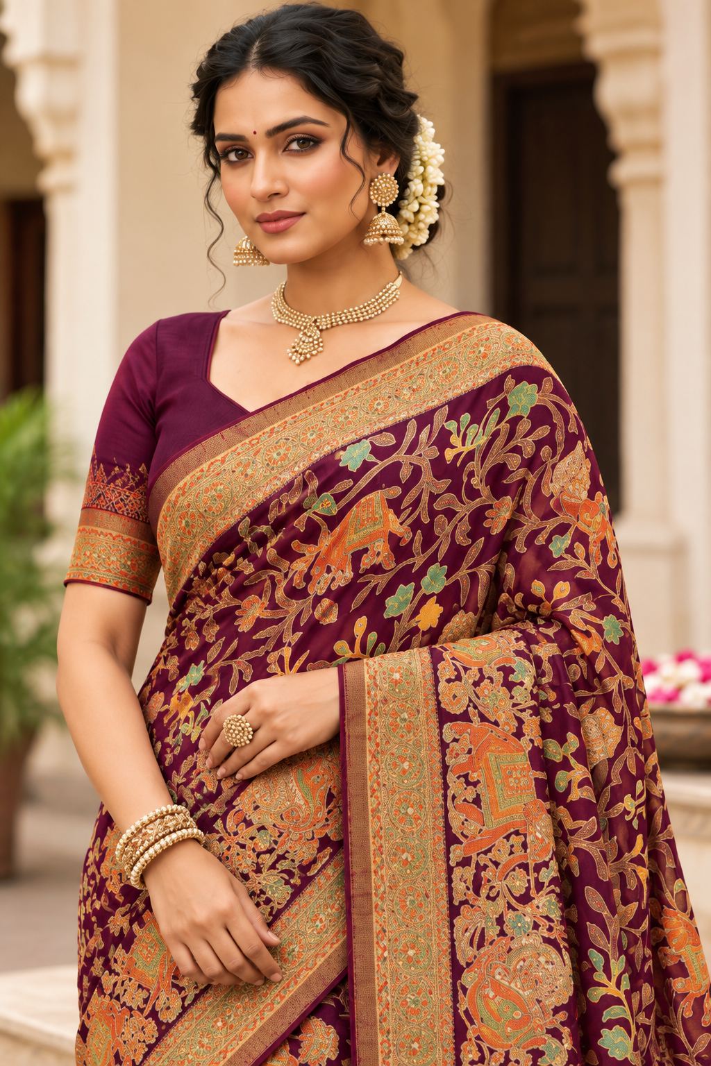 Trending Massmeelo Brasso Saree with Original Mirror Work & Designer Blouse