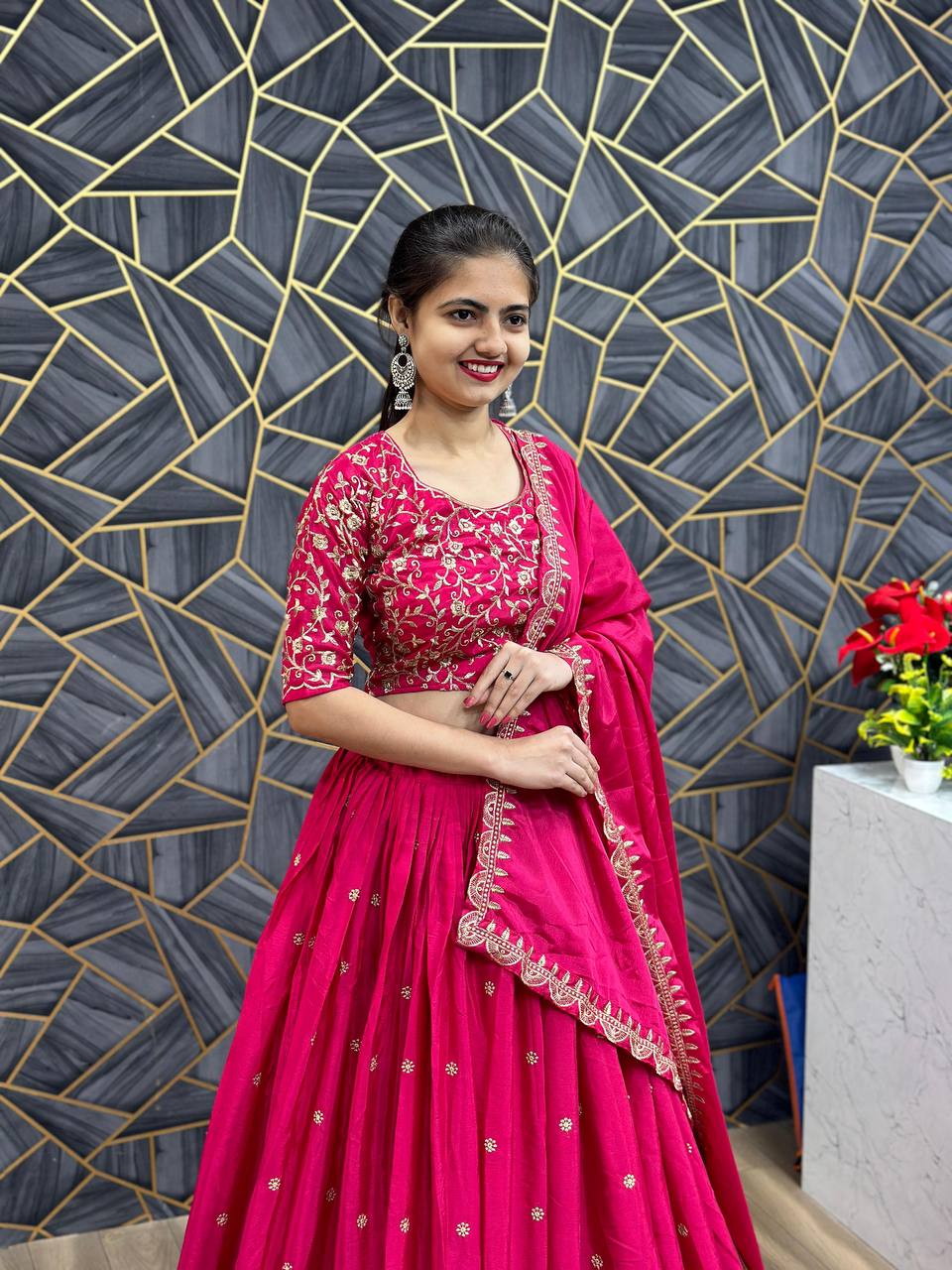 Festival Special Chinon Lehenga Choli with Heavy Embroidery Work (Fully Stitched)