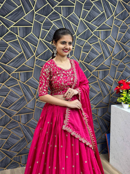Festival Special Chinon Lehenga Choli with Heavy Embroidery Work (Fully Stitched)