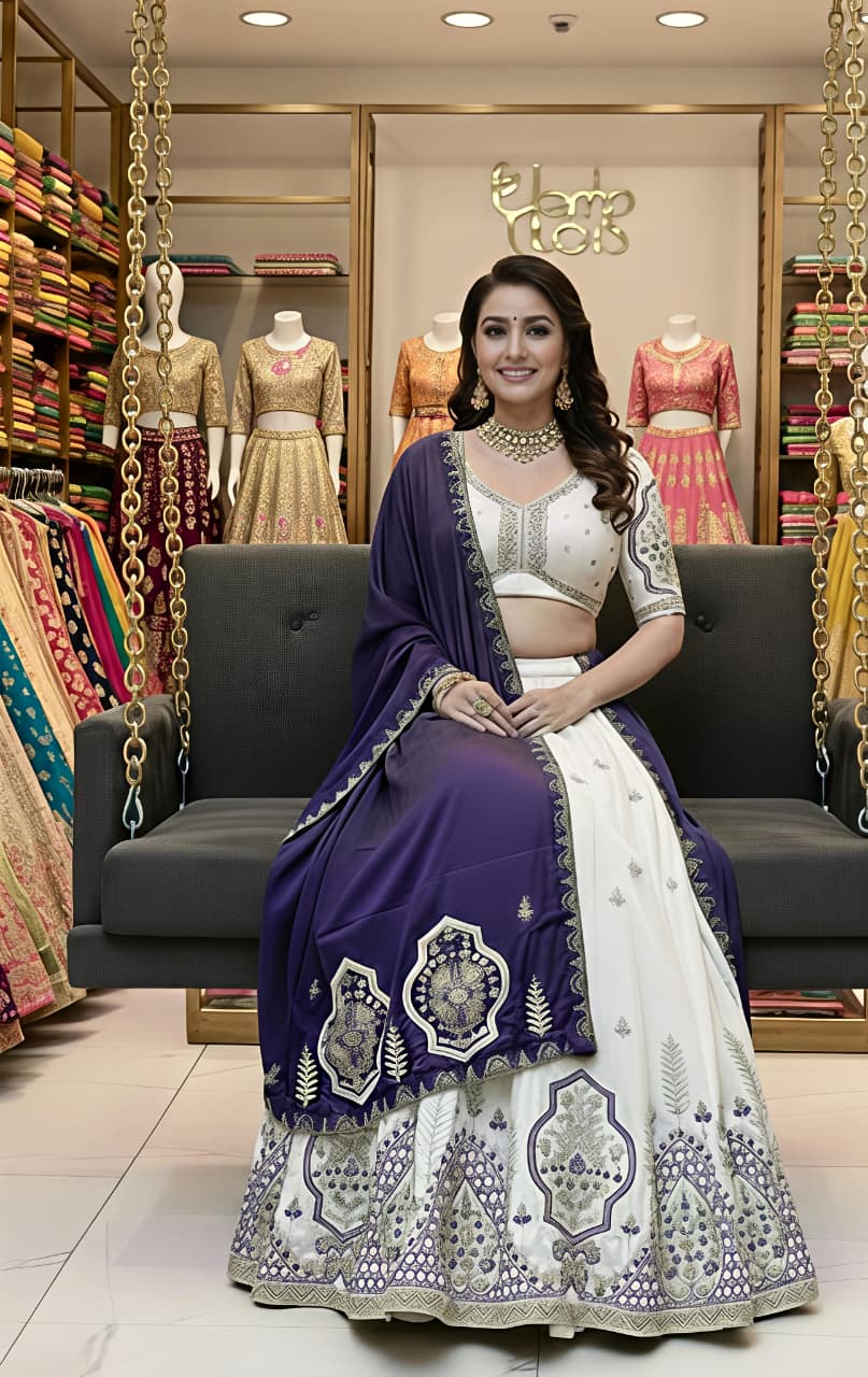 Vichitra Silk Embroidered Lehenga Choli