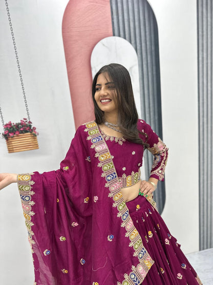Festival Wear Heavy Embroidered Vichitra Silk Lehenga Choli with Dupatta
