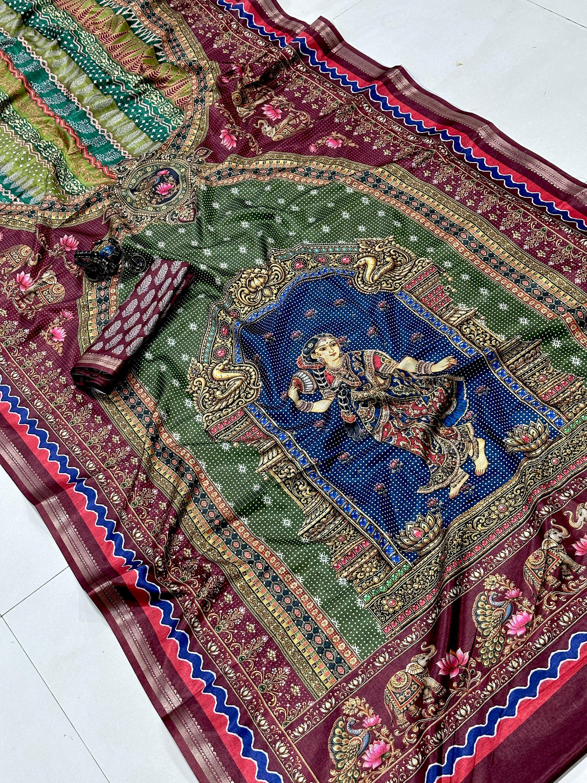 Premium Tussar Silk Printed Saree with Designer Blouse