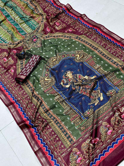 Premium Tussar Silk Printed Saree with Designer Blouse