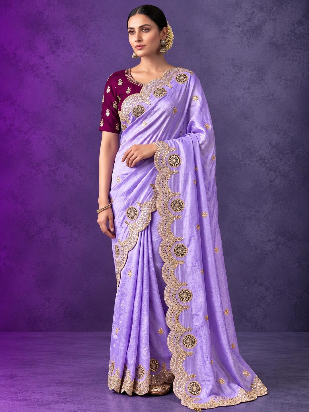 Soft Casino Crush Saree with Heavy C-Pallu Gotapatti Foil Work