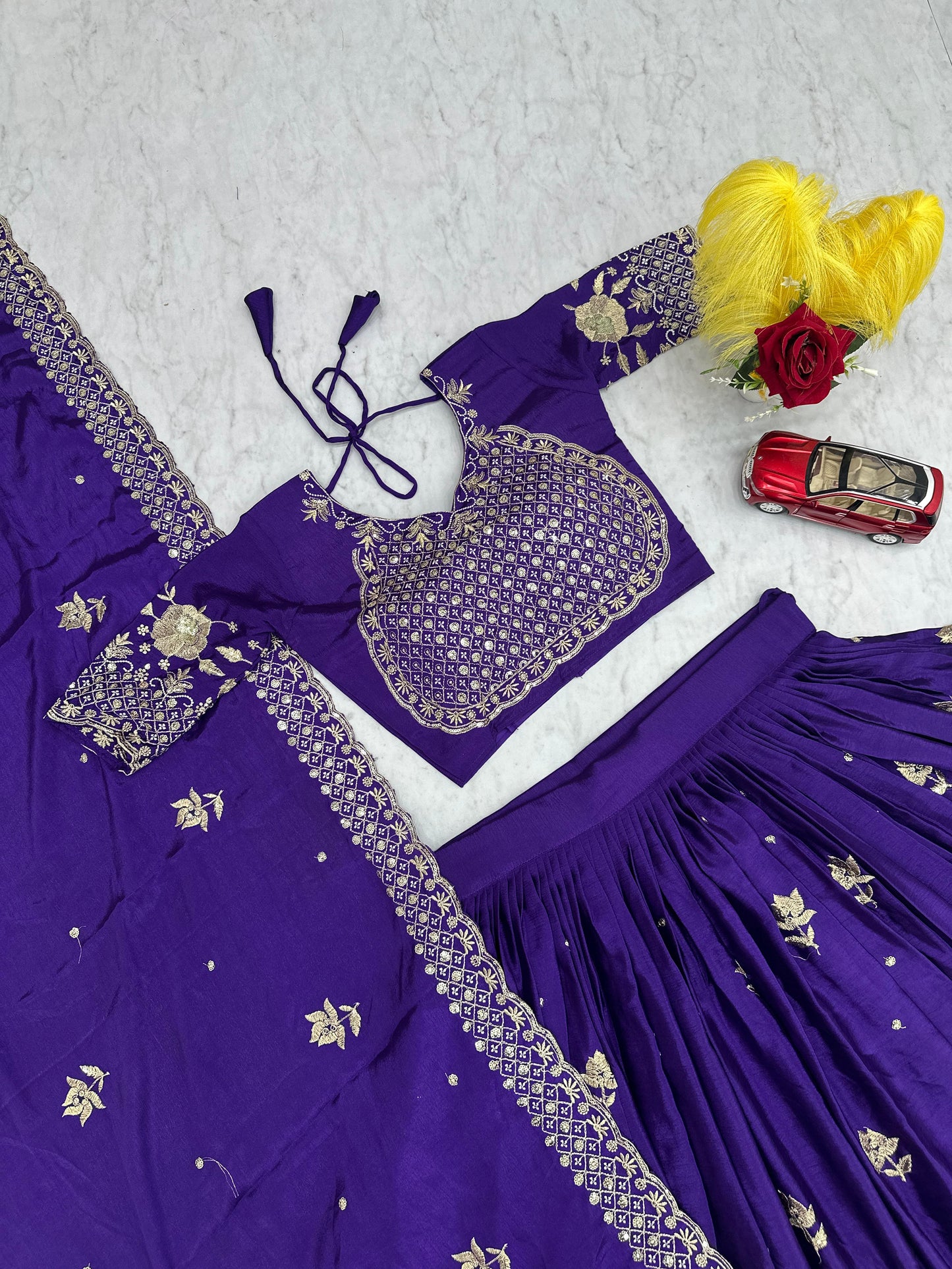 Royal Blue Chinon Embroidered Festival Lehenga Choli