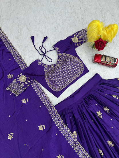 Royal Blue Chinon Embroidered Festival Lehenga Choli