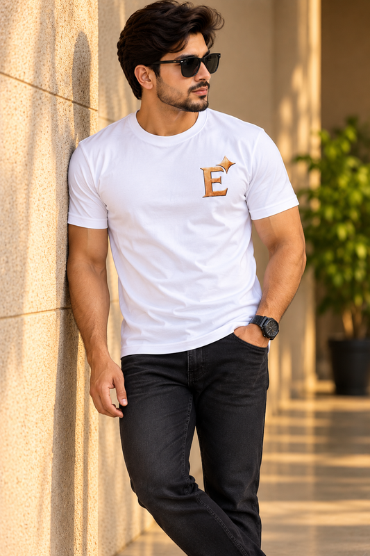 EcomSquire Premium 100% Pure Cotton White T-Shirt with Golden Logo | Trusted by Customers Across the USA