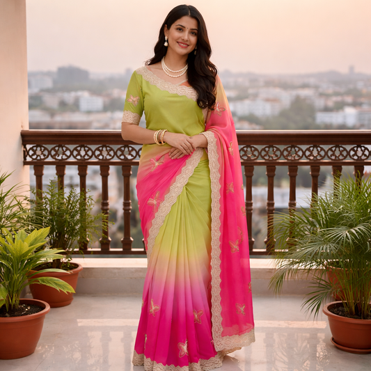 Rubina Soft Fendy Butterfly Work Saree with Gota Patti Lace Border