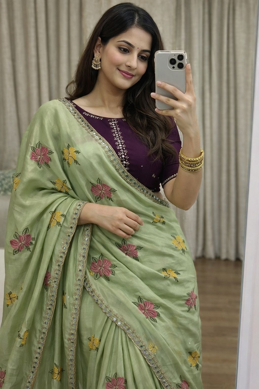 Chinon Silk Embroidery Saree