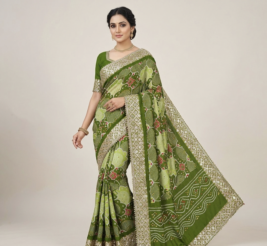 Designer Bandhani Print Saree with Rich Border – Elegant Traditional Wear