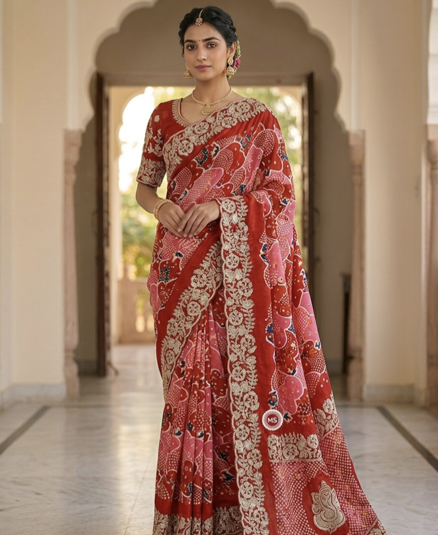 Designer Printed Saree with Embroidery Border – Festive Wear Collection