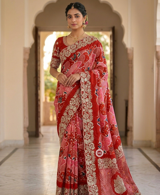 Designer Printed Saree with Embroidery Border – Festive Wear Collection
