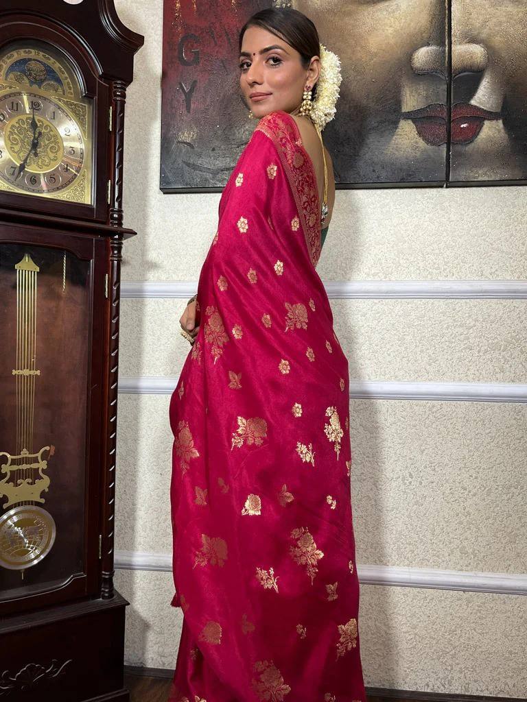 Pink Zari Work Festive Saree