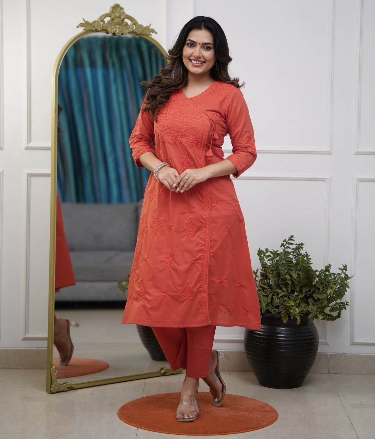 Cotton Chikankari Angrakha Pant Set