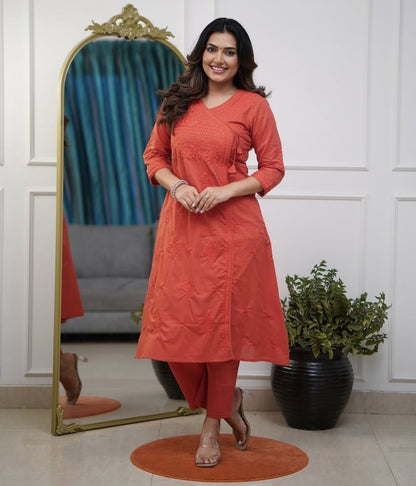 Cotton Chikankari Angrakha Pant Set