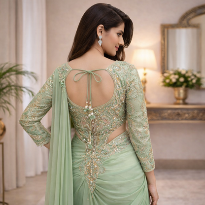 Heavy Embroidery Rangoli Silk Ready To Wear Saree With Designer Blouse