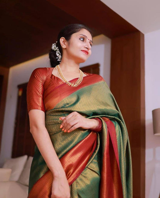 Green Red Silk Saree