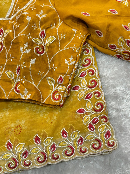 Barfi Cotton Satin Embroidered Saree with Designer Blouse
