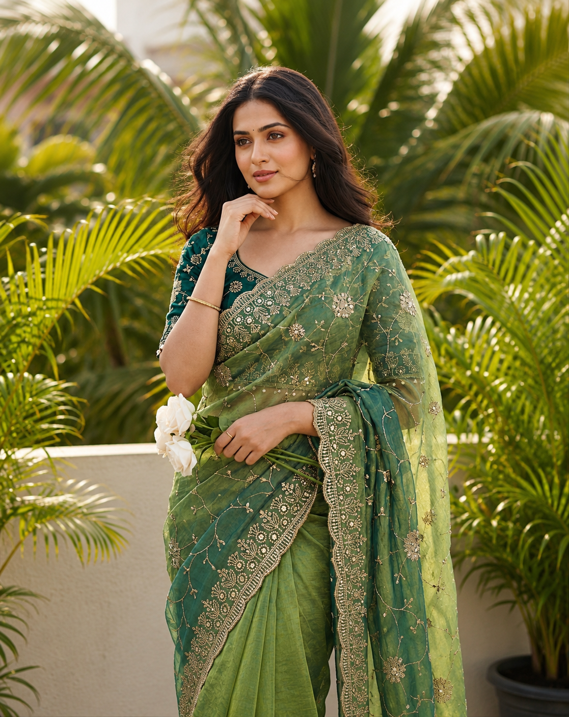 Adhya Fendy Chiffon Two Tone Saree with Embroidery, 3mm Sequence Jari Work & Fully Stitched Blouse | 6 Colors