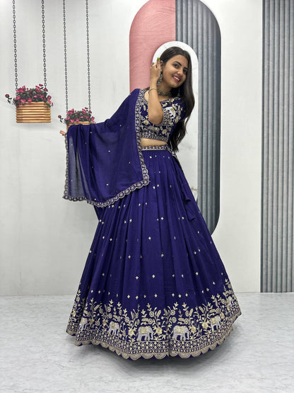 Festival Special Vichitra Silk Embroidered Lehenga Choli with Dupatta – Royal Blue & Rani Pink