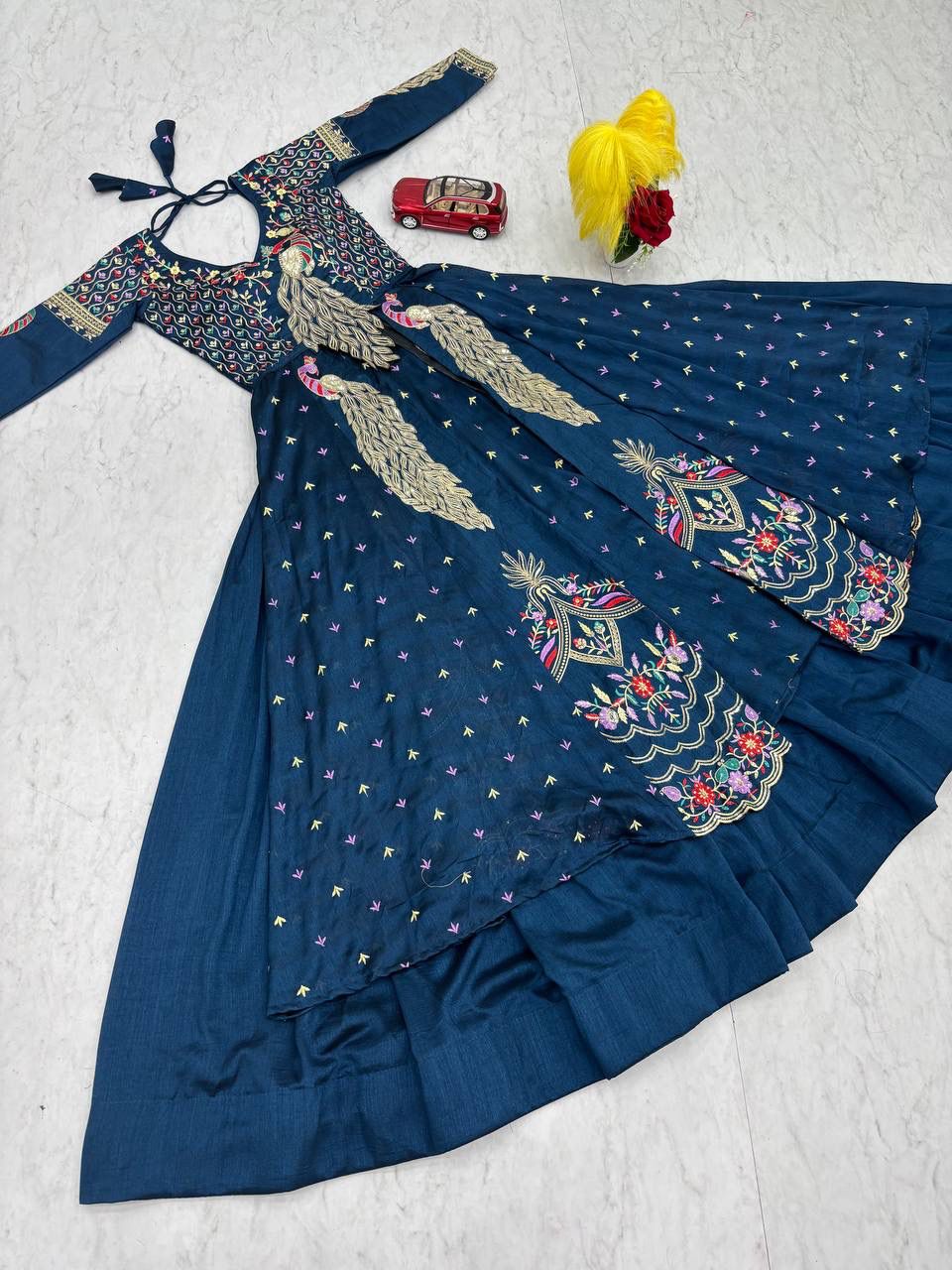 Festival Special Pure Vichitra Crop Top Lehenga with Embroidered Shrug
