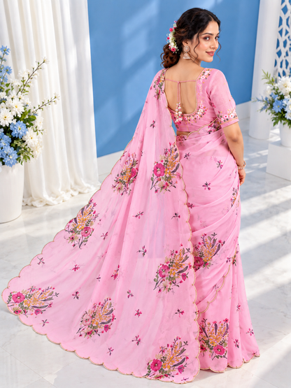 Lily Georgette Silk Saree with Khatli & Cutdana Work and Raw Silk Blouse