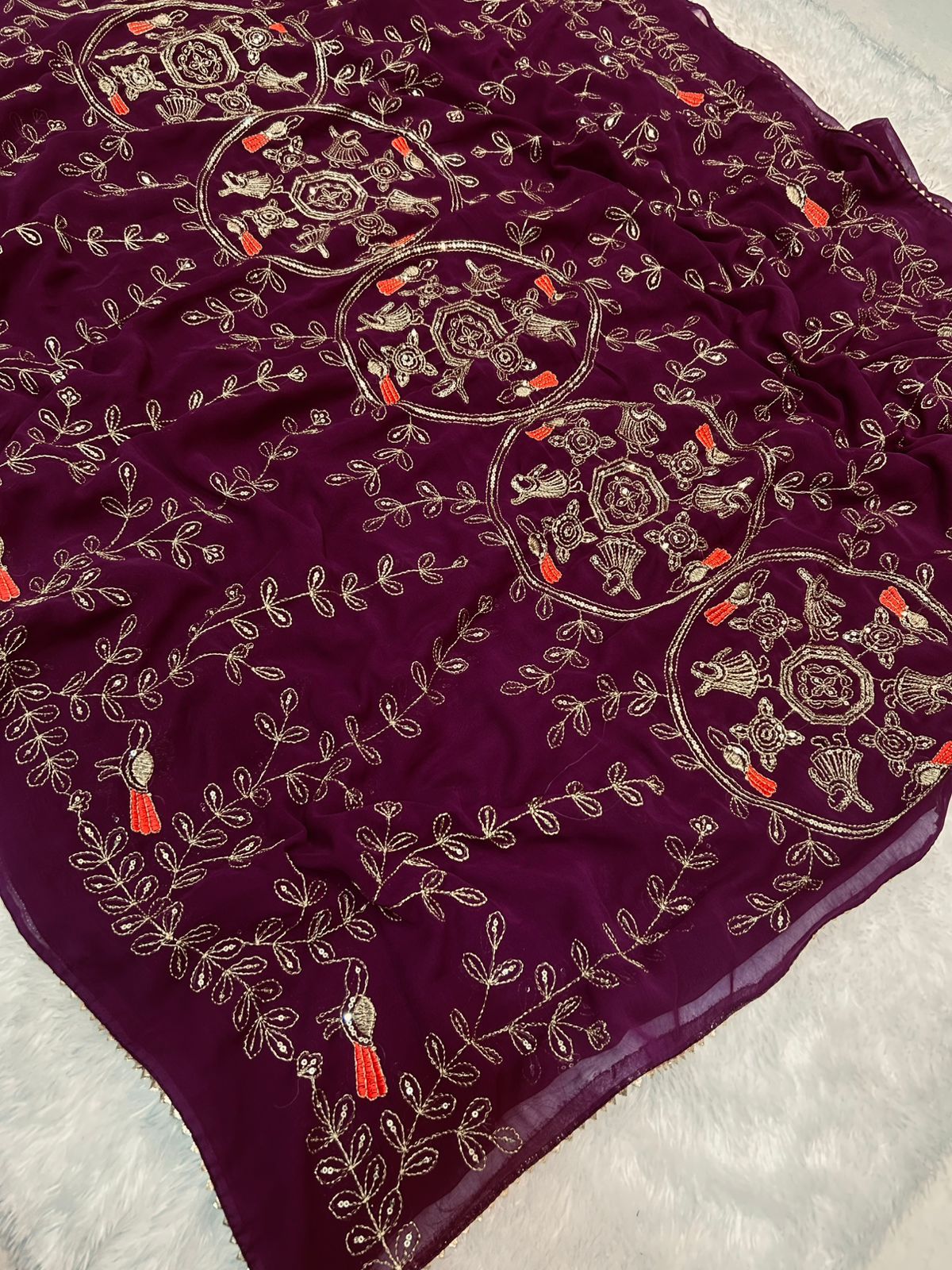 Royal Georgette Darbari Saree with Multi Sequence Work & Lace Border