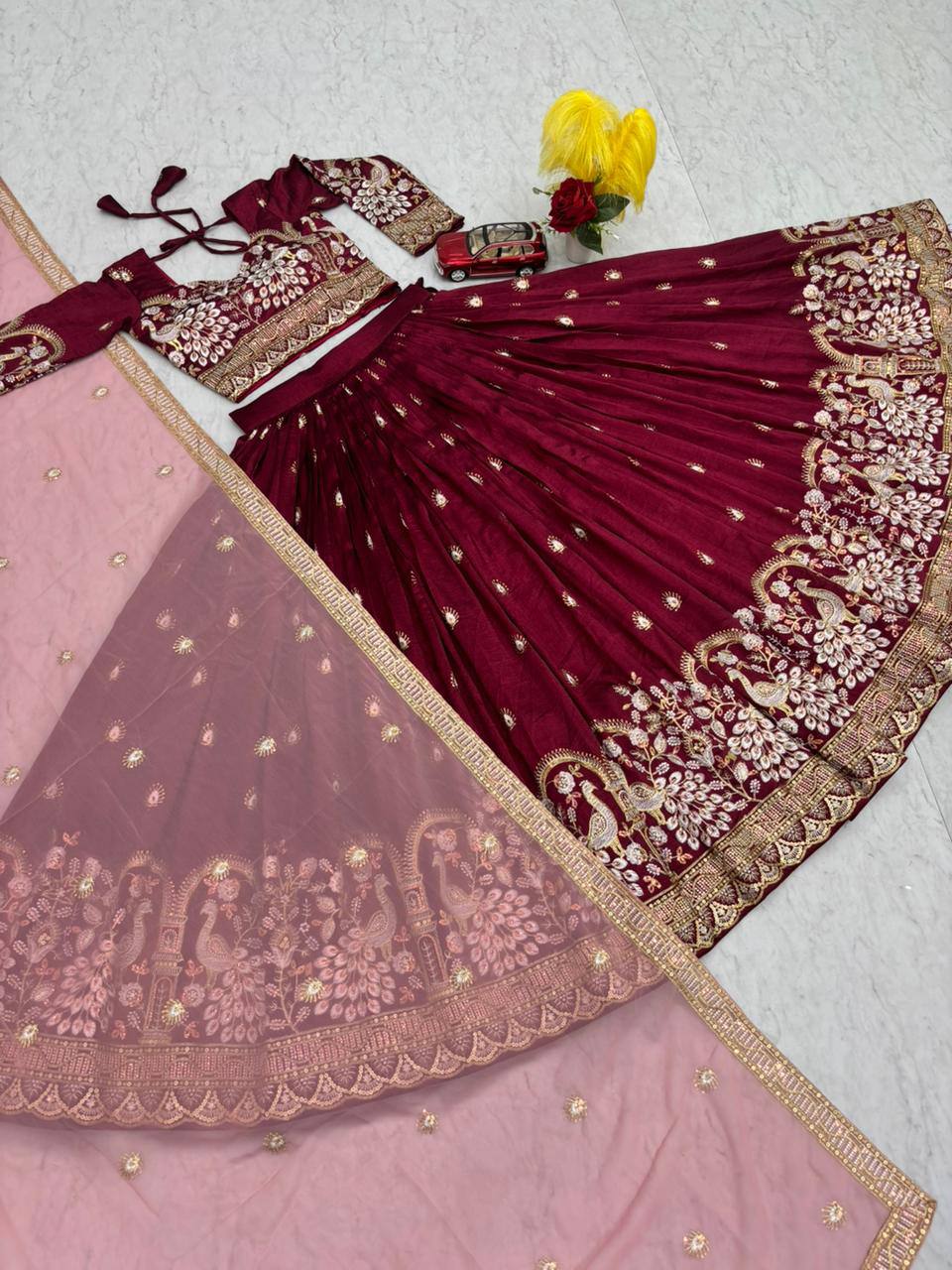 Designer Vichitra Silk Embroidered Lehenga Choli with Dupatta