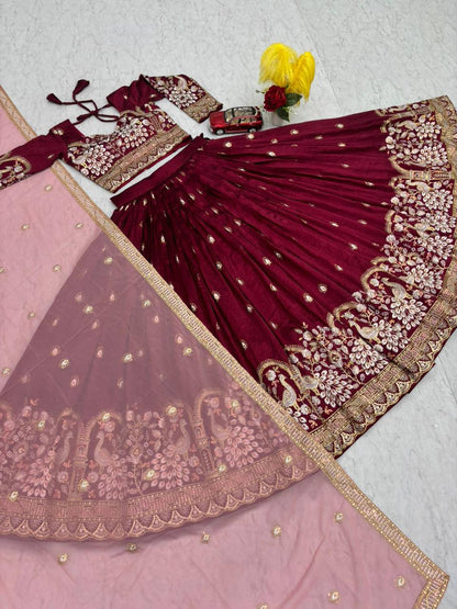 Designer Vichitra Silk Embroidered Lehenga Choli with Dupatta