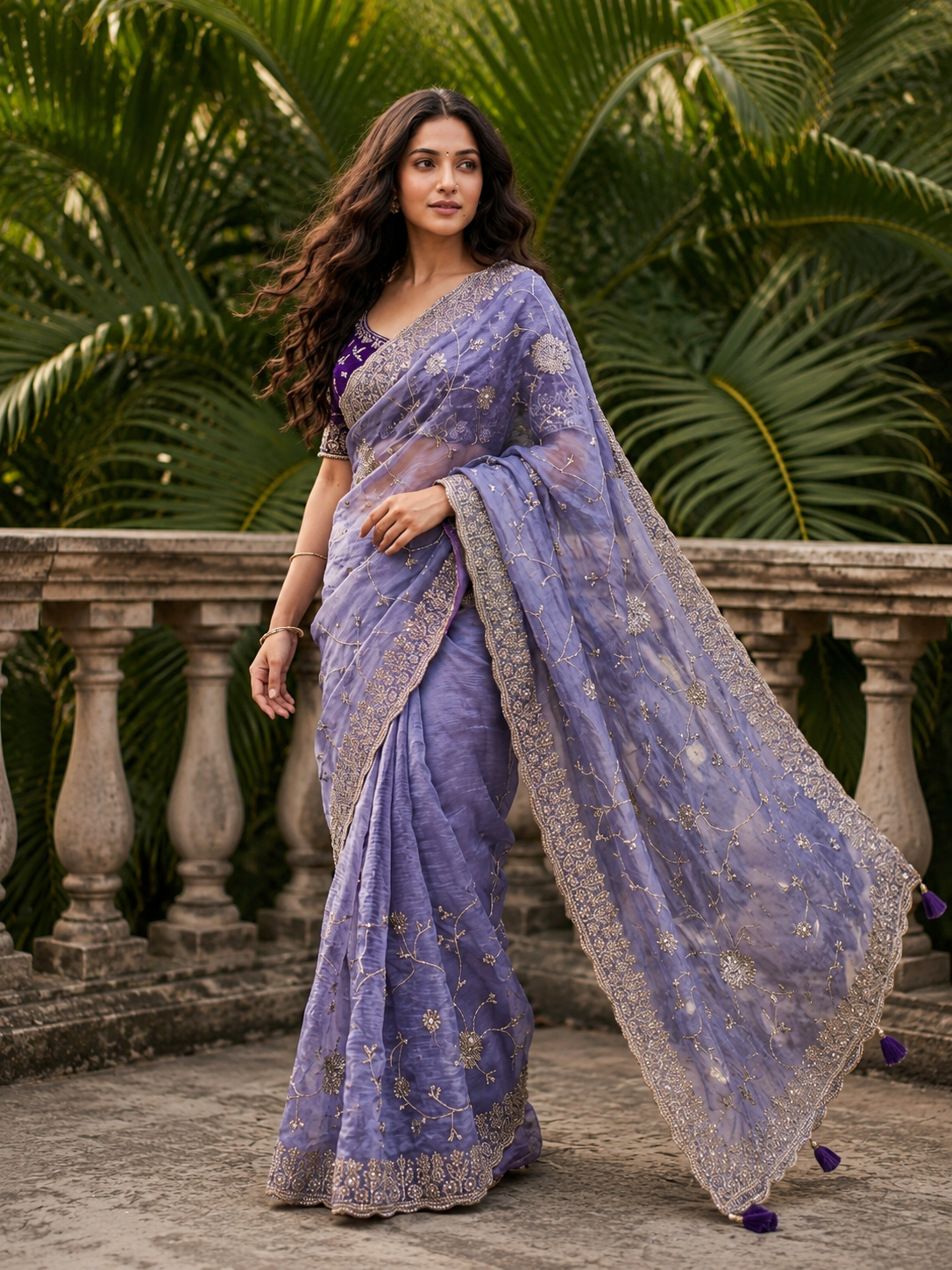 Adhya Fendy Chiffon Two Tone Saree with Embroidery, 3mm Sequence Jari Work & Fully Stitched Blouse | 6 Colors