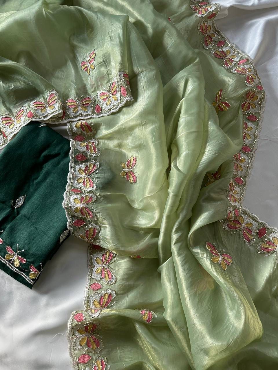 Radha Butterfly Motif Embroidered Crushed Organza Saree
