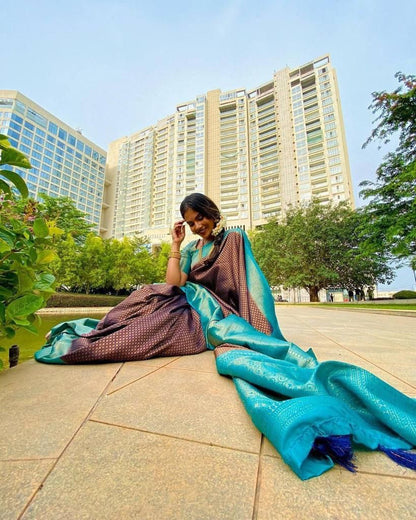 Teal Brown Silk Saree