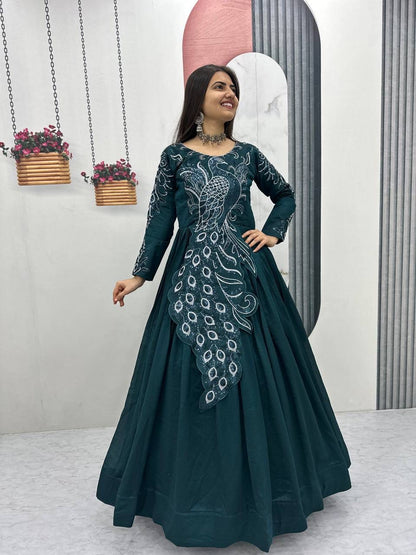 Festival Embroidered Vichitra Silk Gown