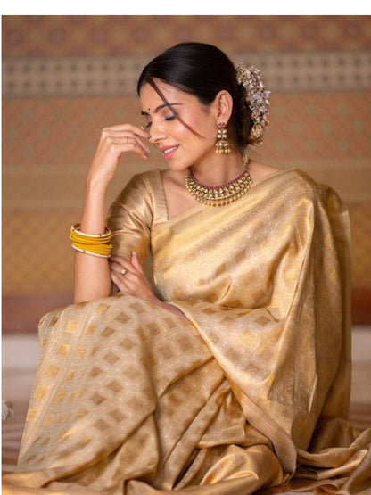 Royal Gold Zari Work Silk Look Saree
