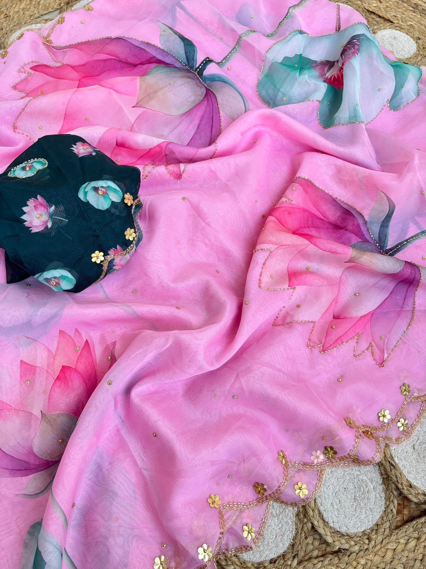 Rosy Soft Teby Silk Floral Print Saree