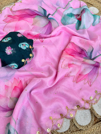 Rosy Soft Teby Silk Floral Print Saree