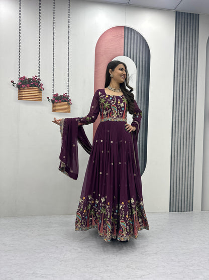 Embroidered Georgette Festive Gown with Dupatta